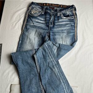 Rock Revival Nuri Mid-Rise Straight Blue Wash Jeans 29 waist. 33.5 inseam.